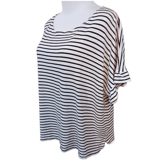 MAX STUDIO Top Blouse Plus 2X Classic Black White Stripes Short Sleeves Comfort‎ - Picture 9 of 10